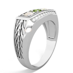 Peridot Three Stone Tire Tread Men's 14K White Gold ring R0520