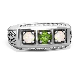 Peridot Three Stone Tire Tread Men's 14K White Gold ring R0520