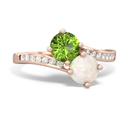 Peridot Channel Set Two Stone 14K Rose Gold ring R5303