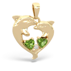 Peridot Dolphin Heart 14K Yellow Gold pendant P5820