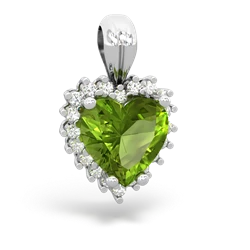 Peridot Sparkling Halo Heart 14K White Gold pendant P0391