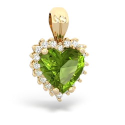 Peridot Sparkling Halo Heart 14K Yellow Gold pendant P0391