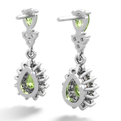 Peridot Halo Pear Dangle 14K White Gold earrings E1882