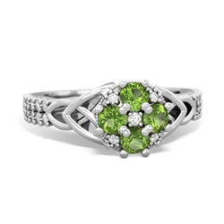 Peridot Celtic Knot Cluster Engagement 14K White Gold ring R26443RD