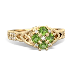 Peridot Celtic Knot Cluster Engagement 14K Yellow Gold ring R26443RD