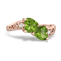 Peridot Snuggling Hearts 14K Rose Gold ring R2178