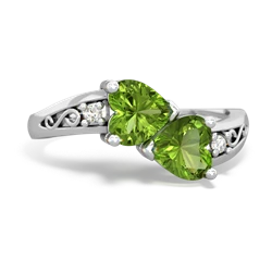 Peridot Snuggling Hearts 14K White Gold ring R2178