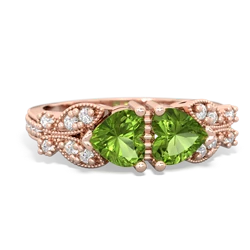 Peridot Diamond Butterflies 14K Rose Gold ring R5601