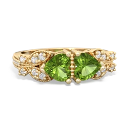 Peridot Diamond Butterflies 14K Yellow Gold ring R5601