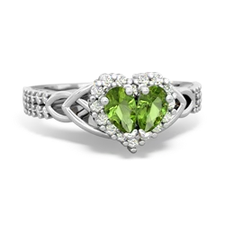 Peridot Celtic Knot Two Hearts As One 14K White Gold ring R2644HRT