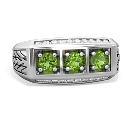 Peridot Three Stone Tire Tread Men's 14K White Gold ring R0520