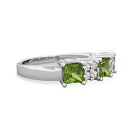 Lab Emerald Three Stone Diamond Cluster 14K White Gold ring R2592