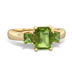 Lab Sapphire Three Stone Emerald-Cut Trellis 14K Yellow Gold ring R4021