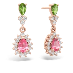 Peridot Halo Pear Dangle 14K Rose Gold earrings E1882