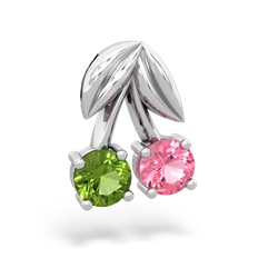 Peridot Sweet Cherries 14K White Gold pendant P7001