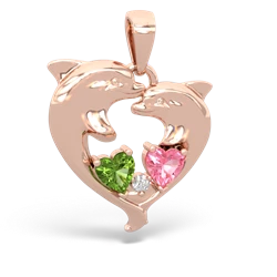 Peridot Dolphin Heart 14K Rose Gold pendant P5820