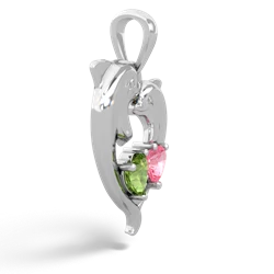 Peridot Dolphin Heart 14K White Gold pendant P5820