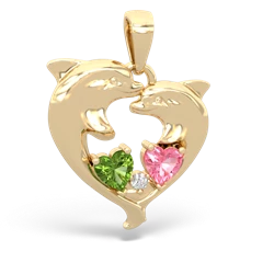 Peridot Dolphin Heart 14K Yellow Gold pendant P5820