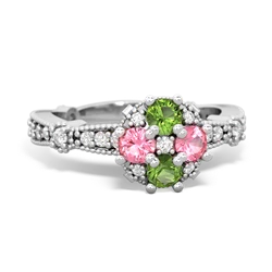 Peridot Sparkling Tiara Cluster 14K White Gold ring R26293RD