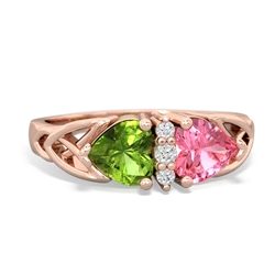 Peridot Celtic Knot Double Heart 14K Rose Gold ring R5040