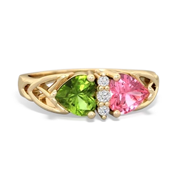 Peridot Celtic Knot Double Heart 14K Yellow Gold ring R5040