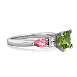 Peridot 6Mm Princess Eternal Embrace Engagement 14K White Gold ring C2002