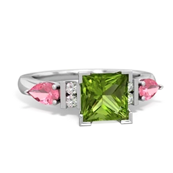 Peridot 6Mm Princess Eternal Embrace Engagement 14K White Gold ring C2002