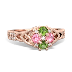 Peridot Celtic Knot Cluster Engagement 14K Rose Gold ring R26443RD