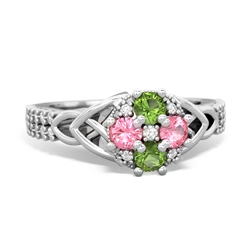 Peridot Celtic Knot Cluster Engagement 14K White Gold ring R26443RD