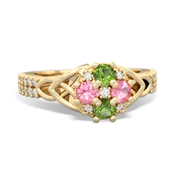 Peridot Celtic Knot Cluster Engagement 14K Yellow Gold ring R26443RD