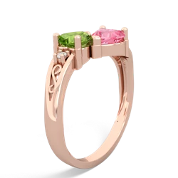 Peridot Snuggling Hearts 14K Rose Gold ring R2178