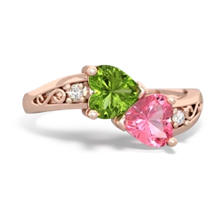 Peridot Snuggling Hearts 14K Rose Gold ring R2178