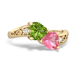 Peridot Snuggling Hearts 14K Yellow Gold ring R2178