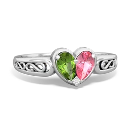 Peridot Filligree 'One Heart' 14K White Gold ring R5070