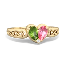 Peridot Filligree 'One Heart' 14K Yellow Gold ring R5070