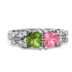 Peridot Diamond Butterflies 14K White Gold ring R5601