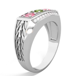 Peridot Three Stone Tire Tread Men's 14K White Gold ring R0520