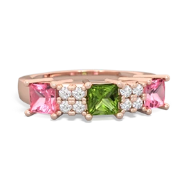 Peridot Three Stone Diamond Cluster 14K Rose Gold ring R2592