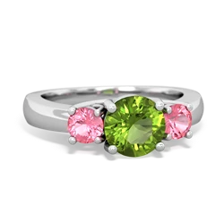 Peridot Three Stone Round Trellis 14K White Gold ring R4018