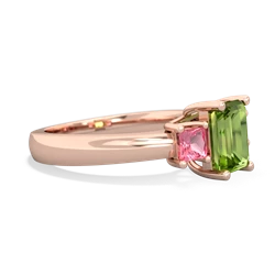 Peridot Three Stone Emerald-Cut Trellis 14K Rose Gold ring R4021