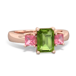 Peridot Three Stone Emerald-Cut Trellis 14K Rose Gold ring R4021