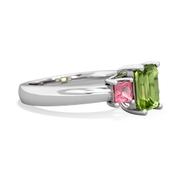 Peridot Three Stone Emerald-Cut Trellis 14K White Gold ring R4021