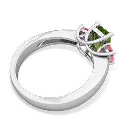 Peridot Three Stone Emerald-Cut Trellis 14K White Gold ring R4021