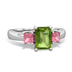 Peridot Three Stone Emerald-Cut Trellis 14K White Gold ring R4021