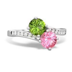 Peridot Channel Set Two Stone 14K White Gold ring R5303