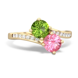 Peridot Channel Set Two Stone 14K Yellow Gold ring R5303