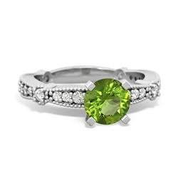 Peridot Sparkling Tiara 6Mm Round 14K White Gold ring R26296RD