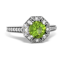 Peridot Art-Deco Starburst 14K White Gold ring R5520