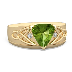 Peridot Celtic Trinity Knot Men's 14K Yellow Gold ring R0440