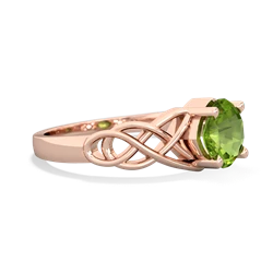 Peridot Checkerboard Cushion Celtic Knot 14K Rose Gold ring R5000